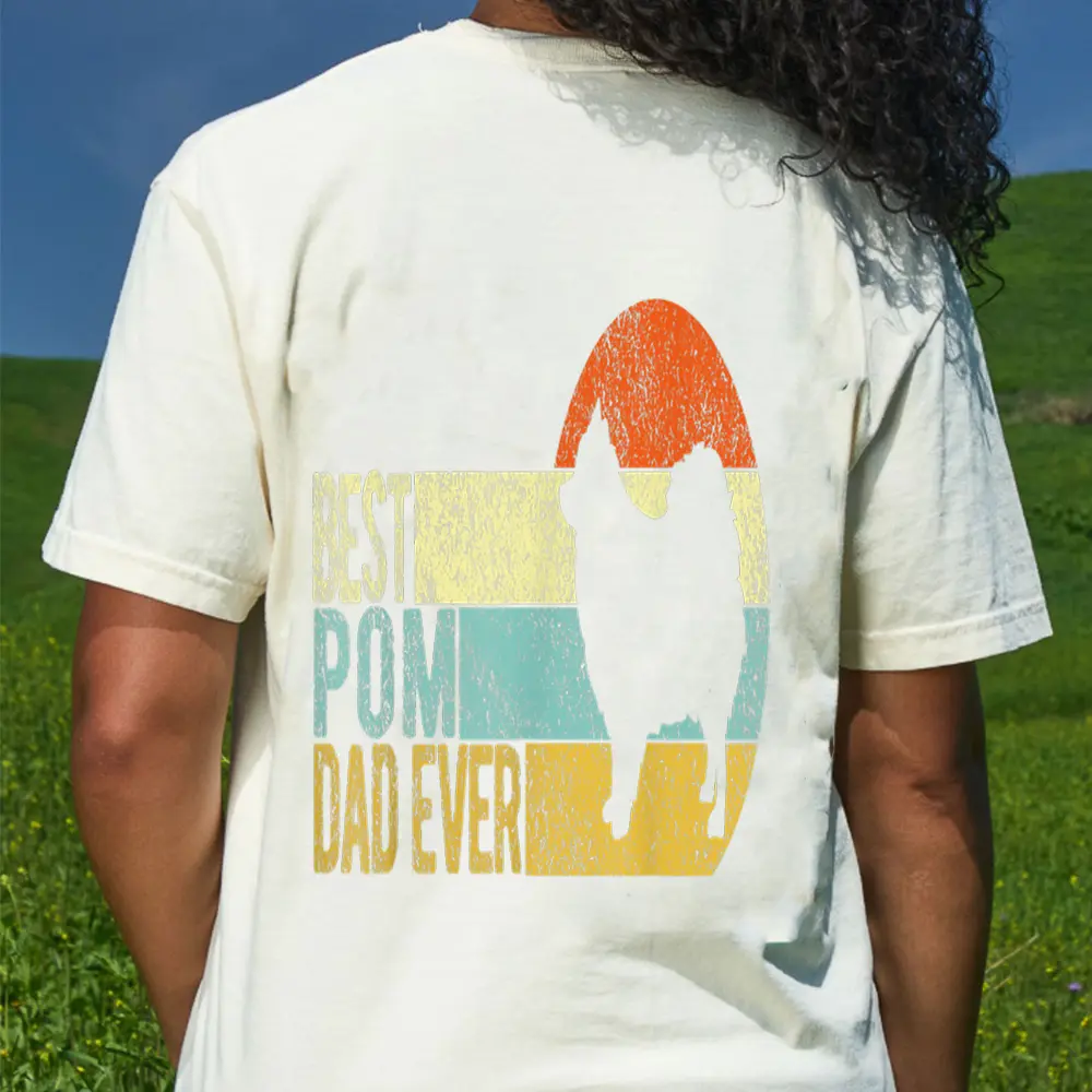 Best Pom Dad Ever Pomeranian Papa Dog Dad Retro Vintage T-Shirt - Cream