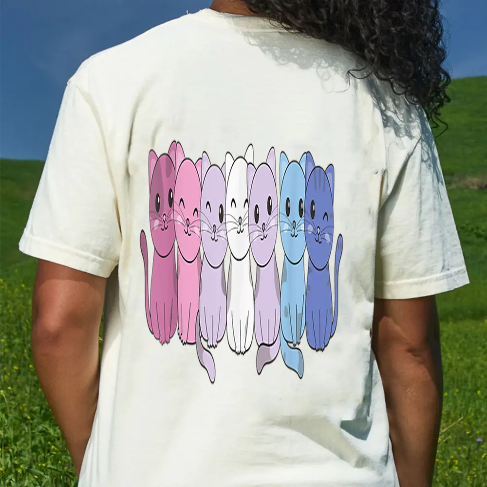 Bigender Flag Pride LGBTQ Cats Bisexual Cat T-Shirt - Cream