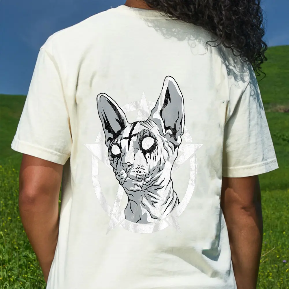 Black Metal Sphynx Cat Goth And Death Metal Sphinx Occult T-Shirt - Cream
