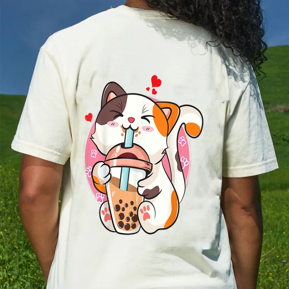 Boba Tea Cat Bubble Tea Kawaii Anime Japanese Girls Nager T-Shirt - Cream