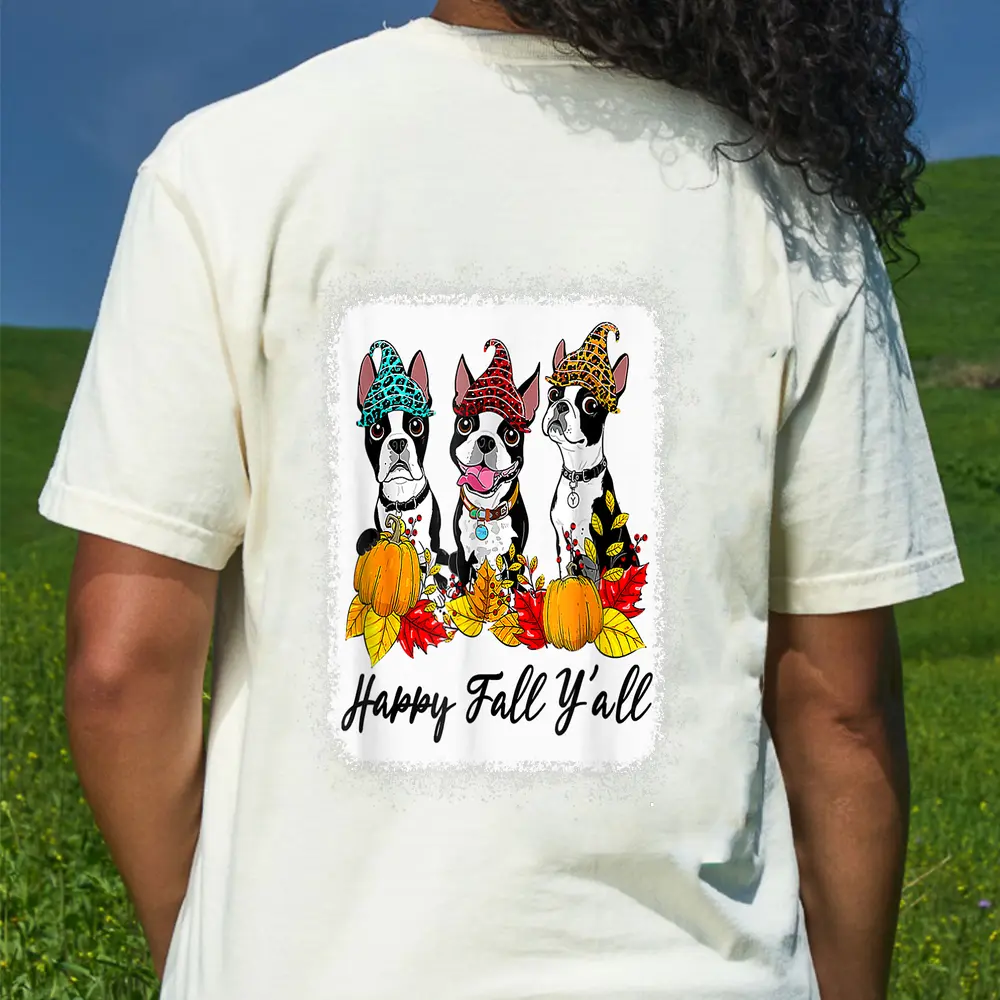 Boston Terrier Dog Lover Fall Ya'll Halloween Costume T-Shirt - Cream
