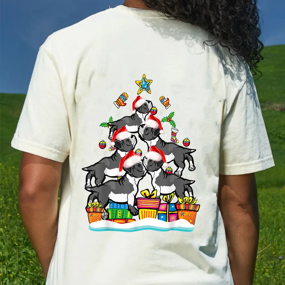 Boxer Christmas Tree Ornament Santa Hat Dog Lover Xmas T-Shirt - Cream