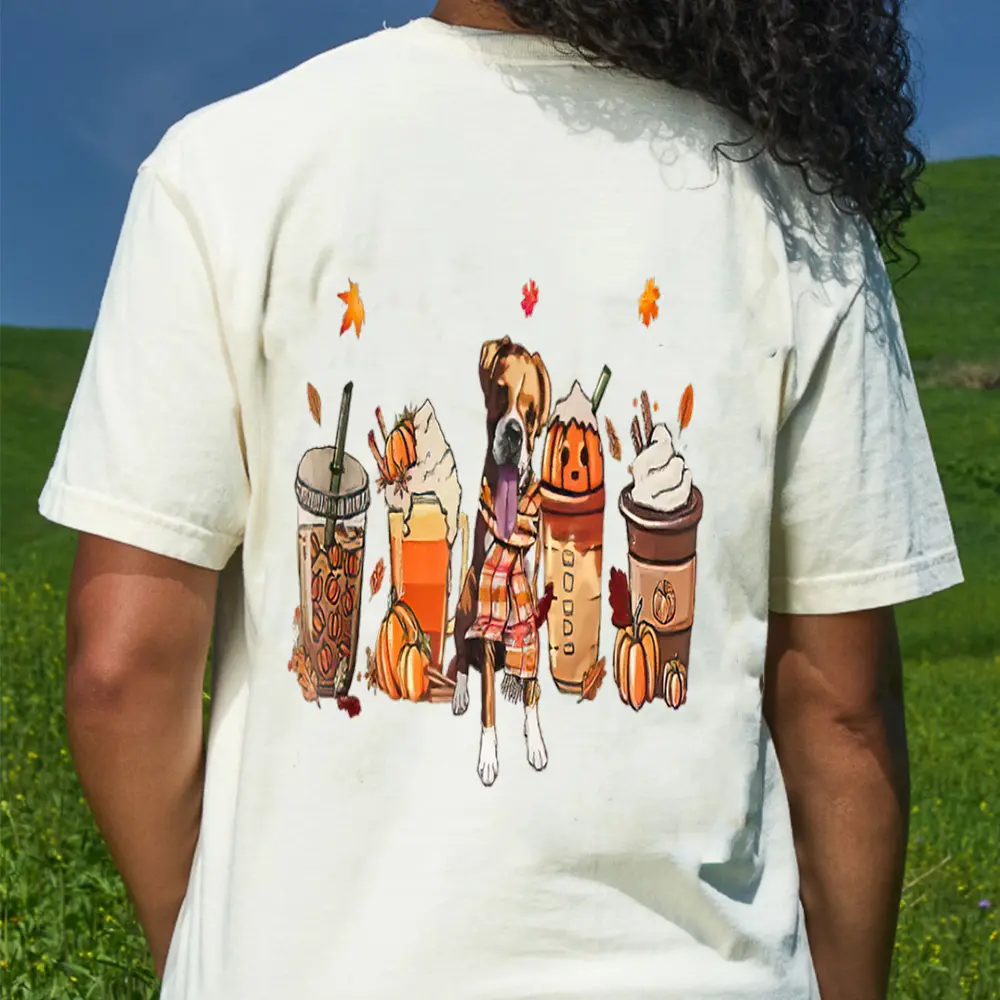 Boxer Dog Fall Coffee Mug Pumpkin Spice Latte Iced Autumn T-Shirt - Cream