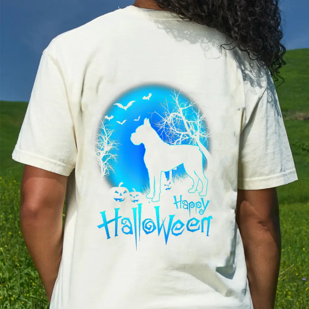 Boxer Dog In The Moon Halloween T-Shirt - Cream