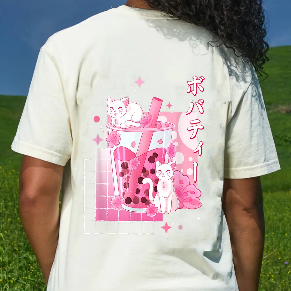 Cat Boba Tea Bubble Tea Anime Cats Lover Kawaii Gifts T-Shirt - Cream