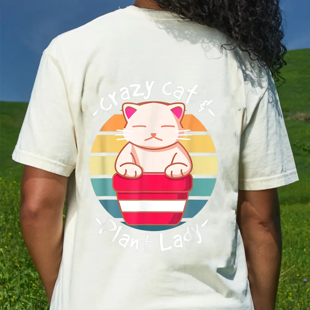Cat Cactus Succulent Crazy Cat Lady Gardening T-Shirt - Cream