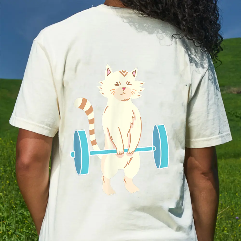 Cat Deadlift  - Cat Powerlifting T-Shirt - Cream