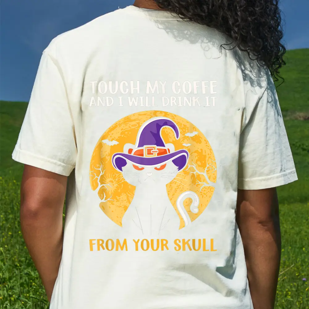 Cat Funny Ouch My Coffee And I Will Drink It From Your Skul T-Shirt - Cream