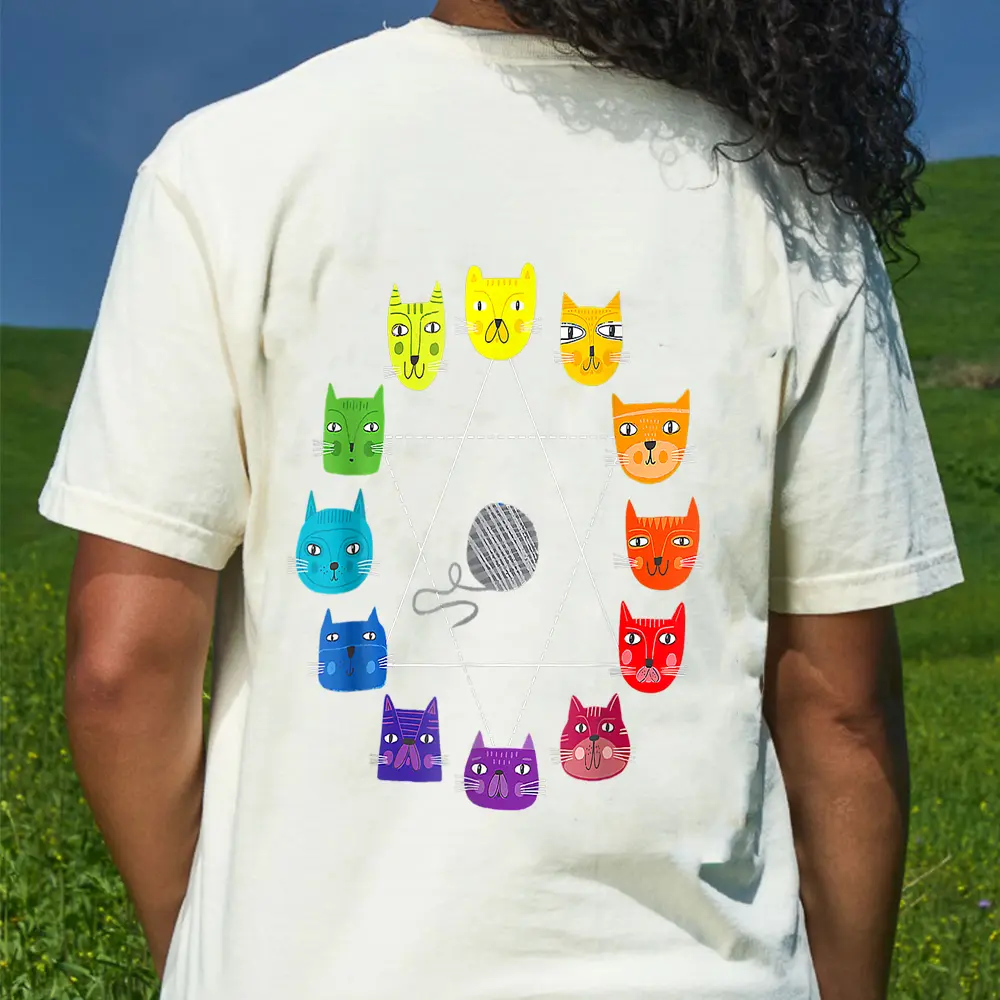 Cat Hemed Artist Color Wheel Educational Art Eacher T-Shirt - Cream