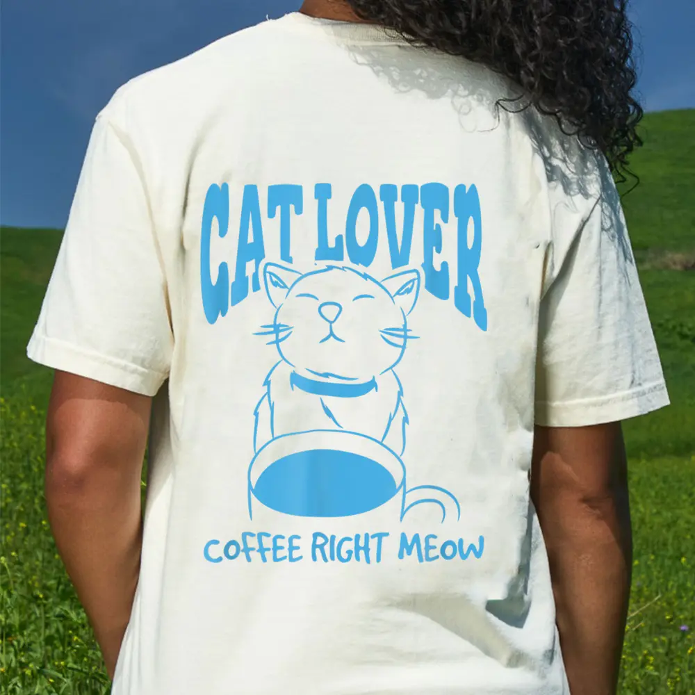 Cat Lover Coffee Right Meow T-Shirt - Cream