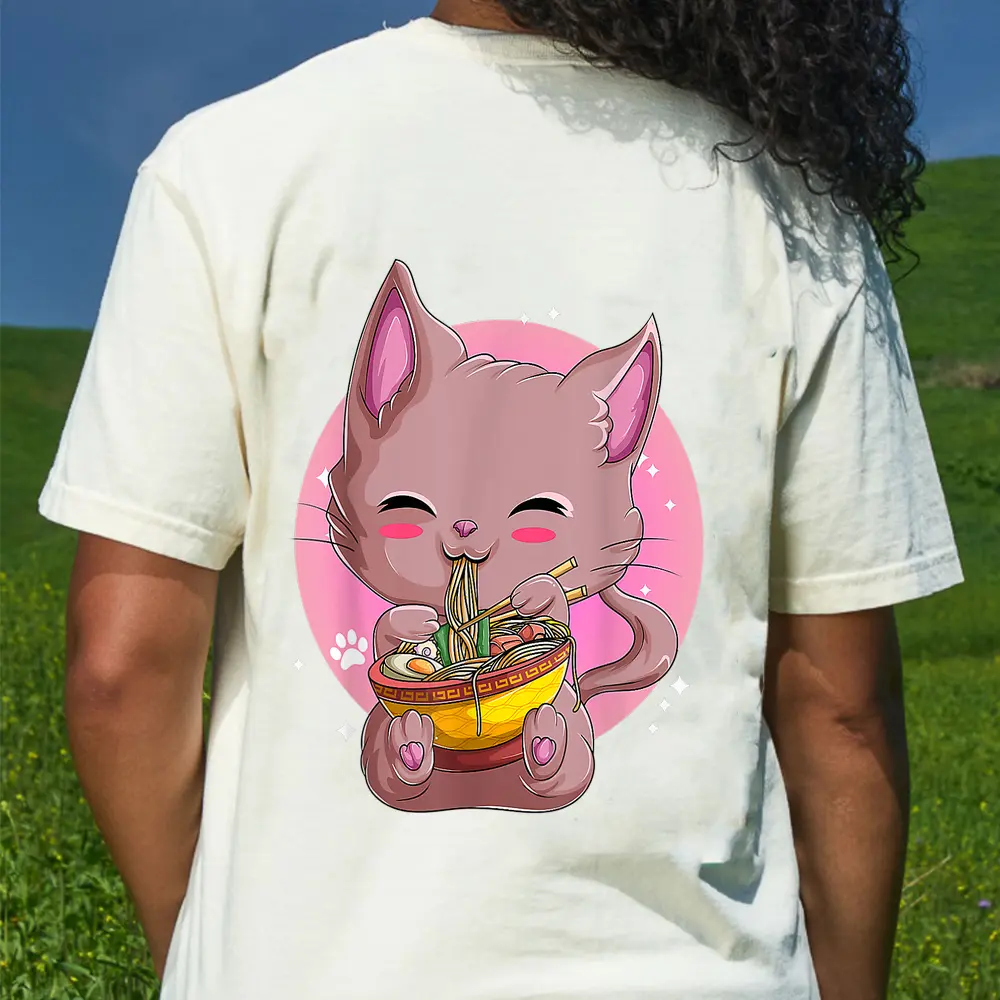 Cat Ramen Kawaii Neko Noodles Bowl Women Girls T-Shirt - Cream