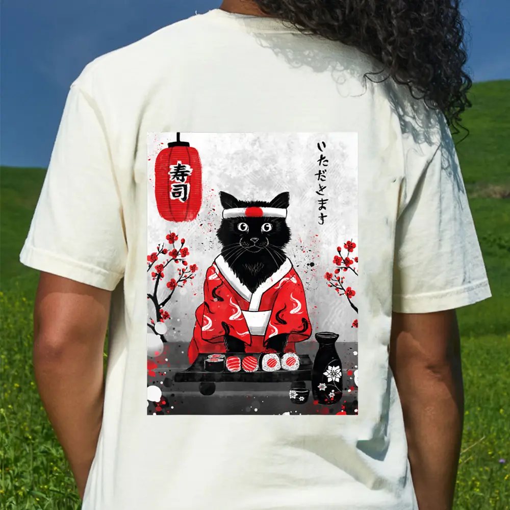 Cat Sushi Japanese Anime T-Shirt - Cream