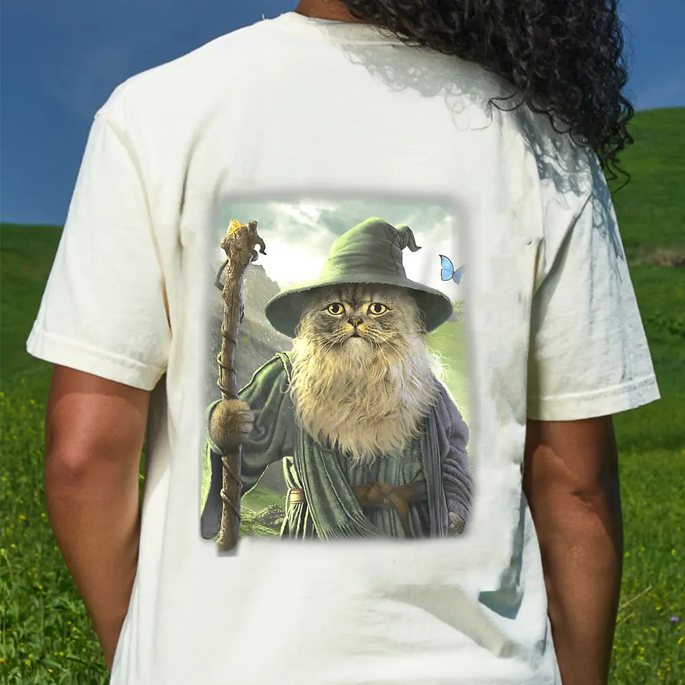 Catdaf - The Mountain Catdalf Lord Of The Cat Cat Witch T-Shirt - Cream