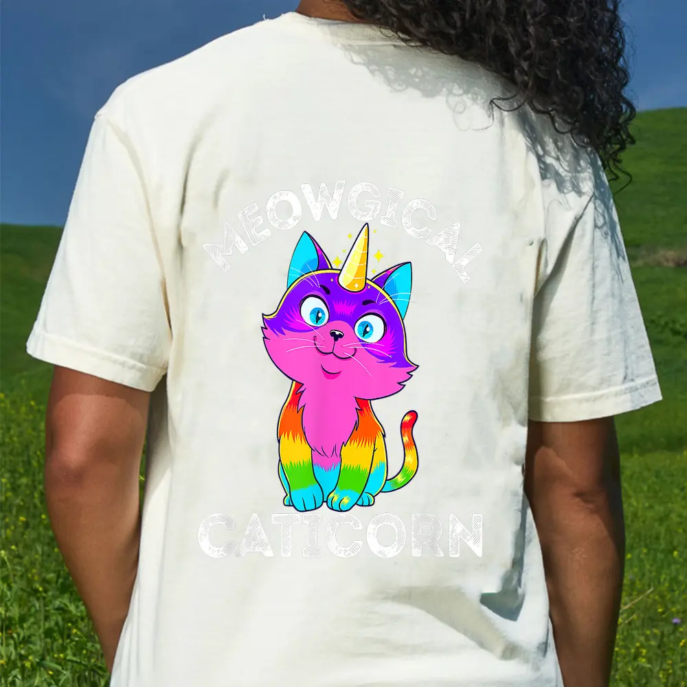 Caticorn Rainbow Funny My Cat Is A Magical Unicorn Kittycorn T-Shirt - Cream