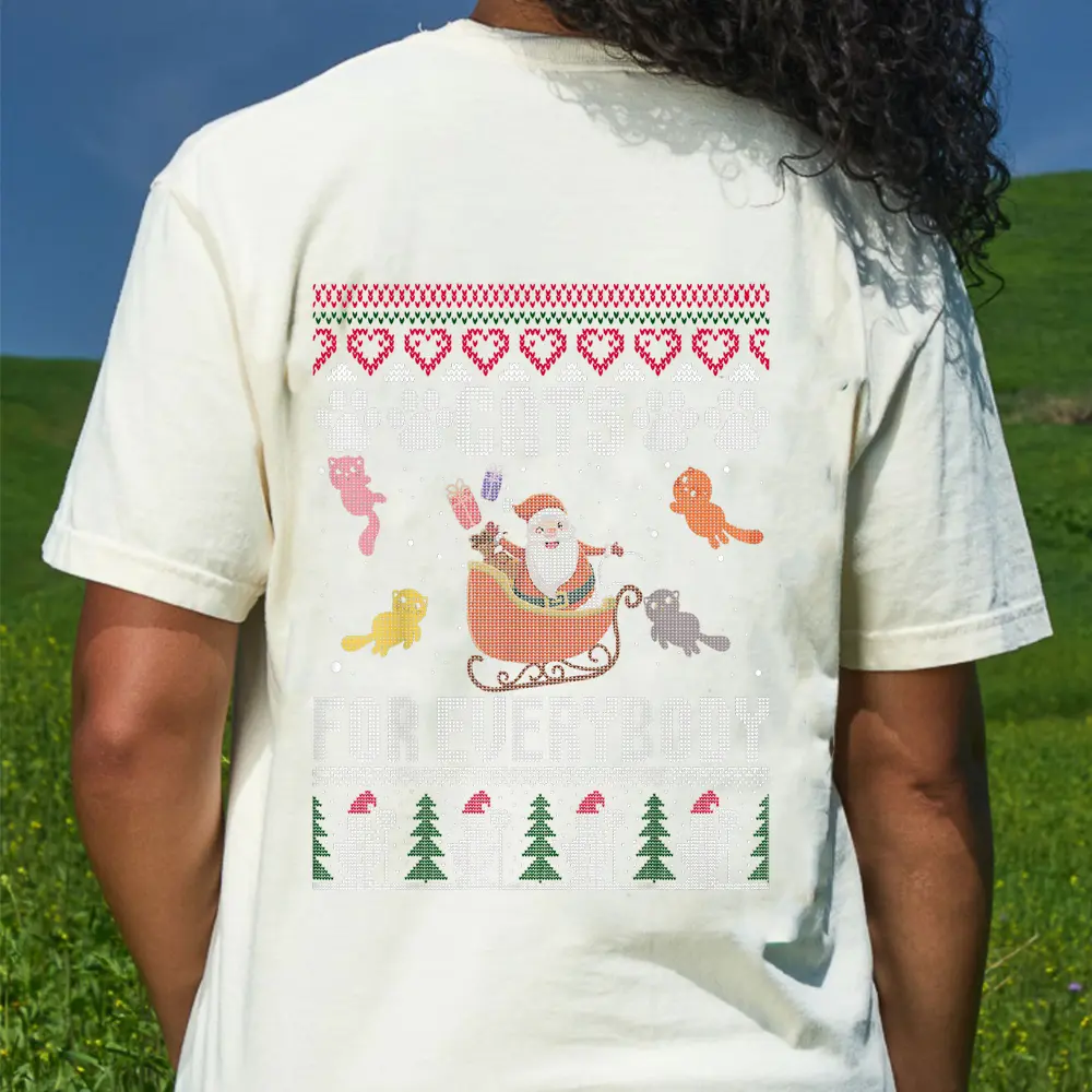 Cats For Everybody Christmas Cute Cat Lover T-Shirt - Cream