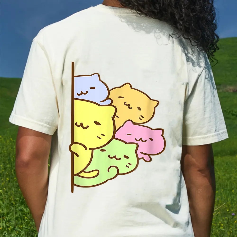 Cats Meowtain Cute Kitty Pile Anime Kawaii Gay Pride T-Shirt - Cream