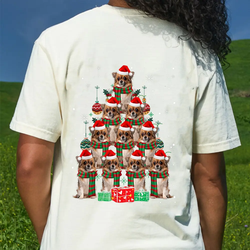 Chihuahua Dogs Tree Christmas Pajama Xmas Gifts Dog Lover T-Shirt - Cream