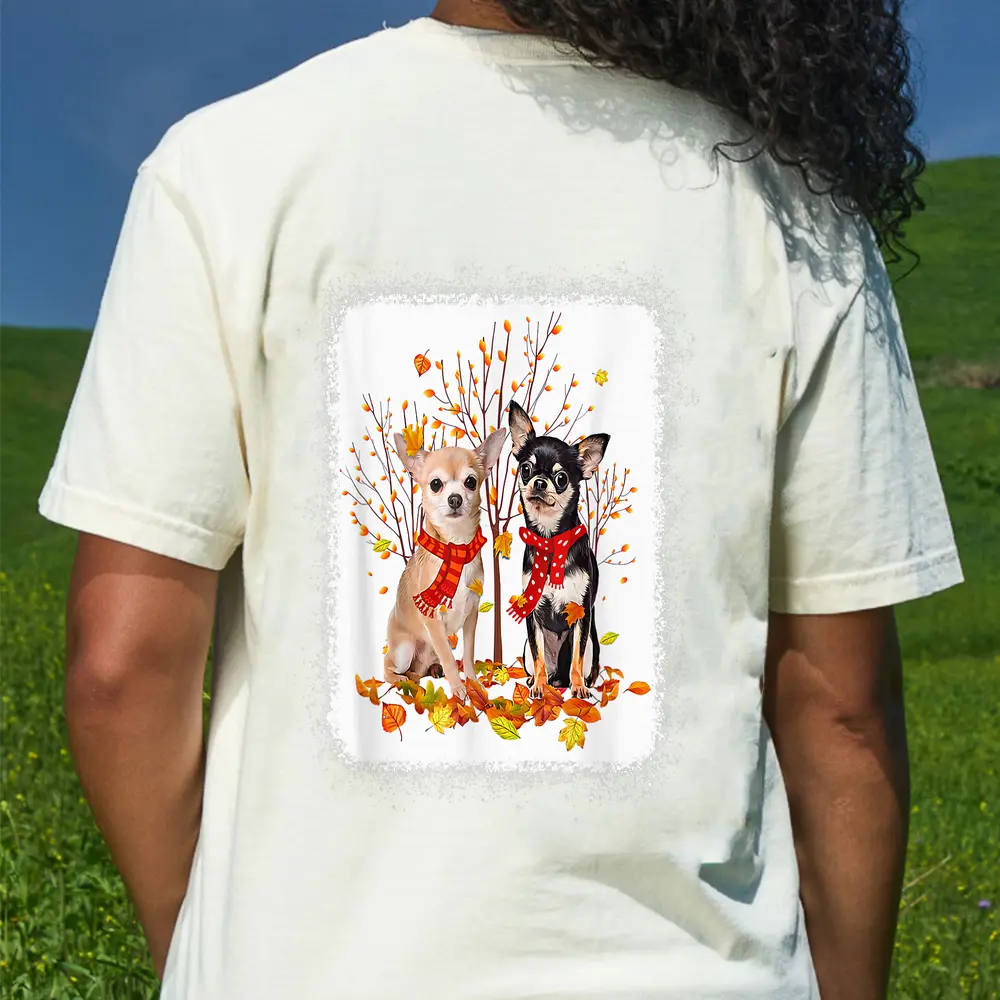 Chihuahua Hello Autum Fall Leaves Dog Lovers Chihuahua T-Shirt - Cream