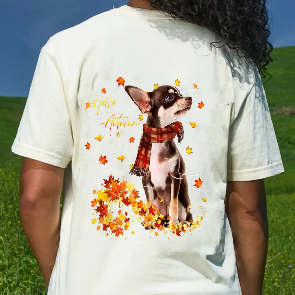 Chihuahua Leaf Fall Hello Autumn For Dog Lover Thanksgiving T-Shirt - Cream