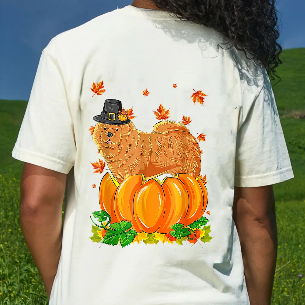 Chow Chow Happy Thanksgiving Dog Pumpkin Fall Autumn T-Shirt - Cream