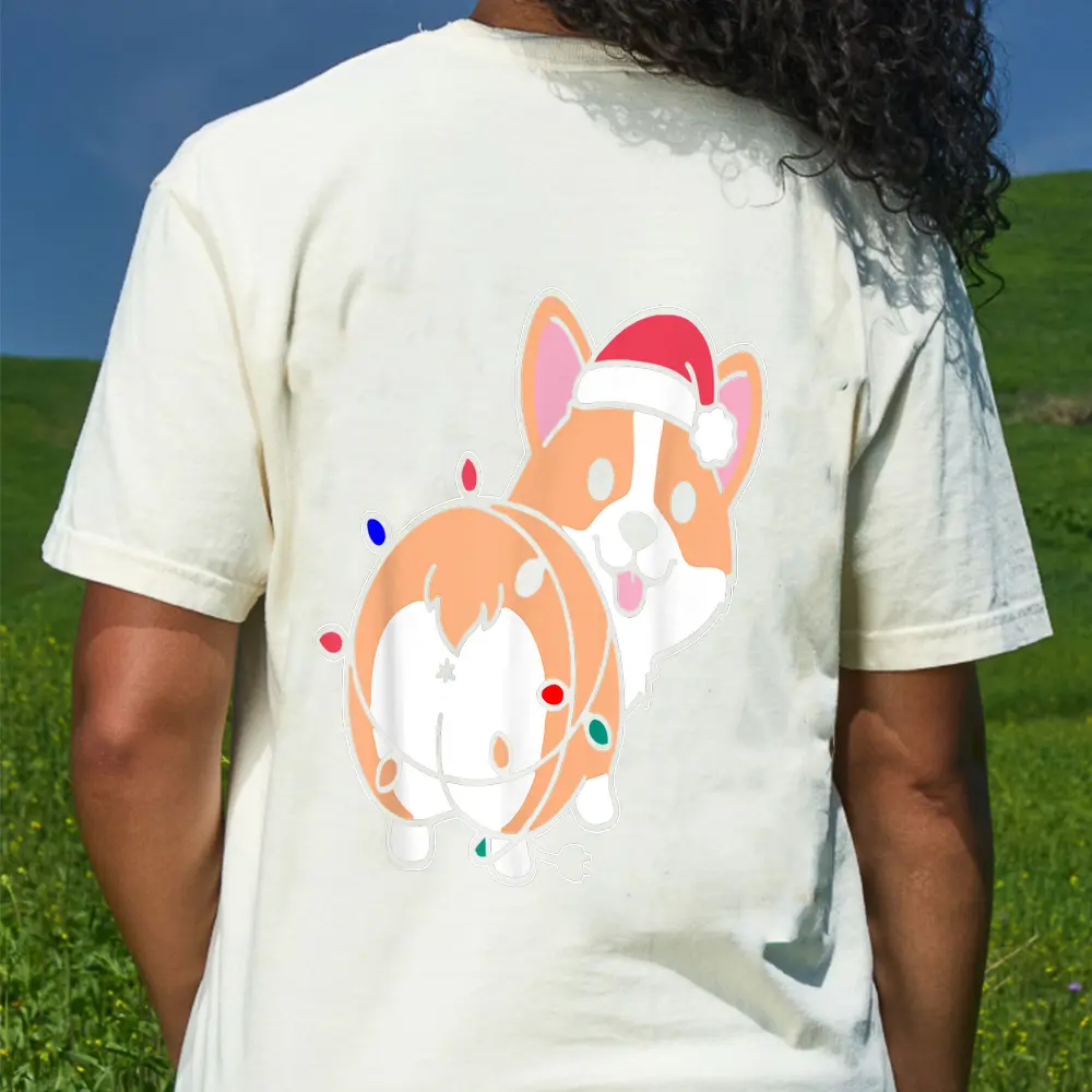 Christmas Corgi With Lights Gifts For Dog Lover Women Kids T-Shirt - Cream