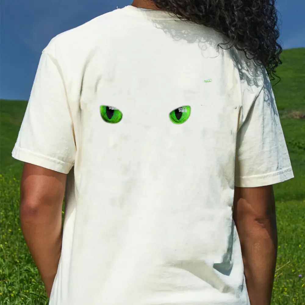 Cool Halloween Cat Faceeyes Green On Black  T-Shirt - Cream