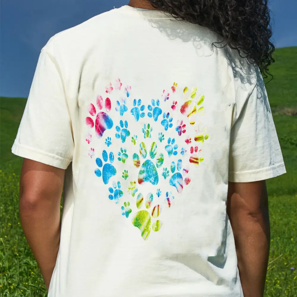 Tie Dye Love Dog Paw Print Animal Paw Dog Lover T-Shirt - Cream