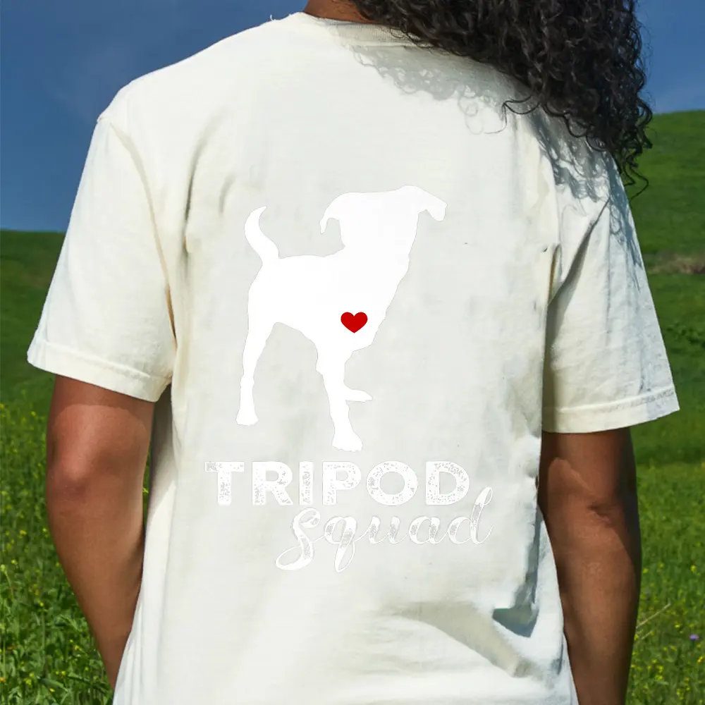 Tripod Squad Left Front Leg Ampu Three Legged Dog T-Shirt - Cream