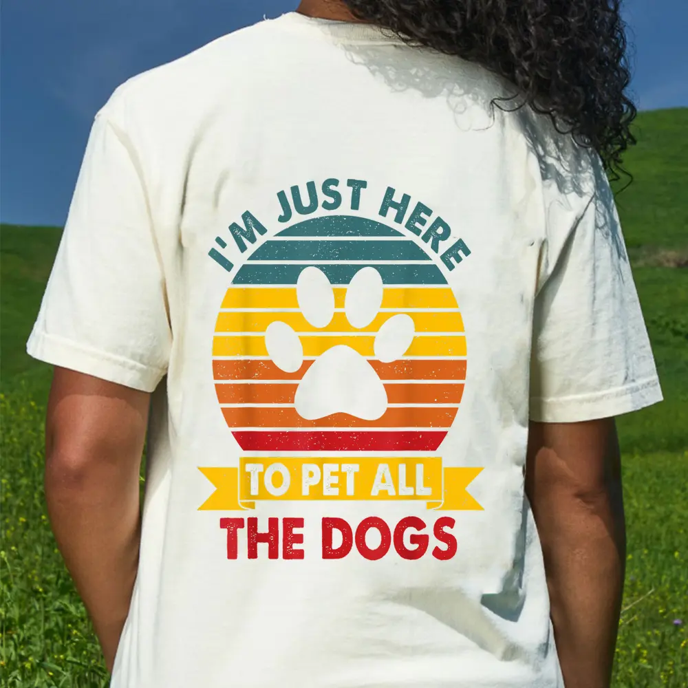 Vintage I'm Just Here To Pet All The Dogs Funny Dog Gift T-Shirt - Cream