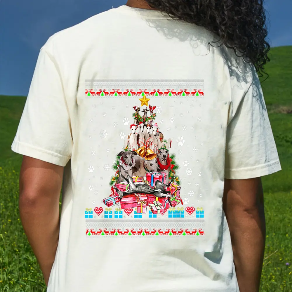 Whippets Dog Christmas Lights Christmas T-Shirt - Cream