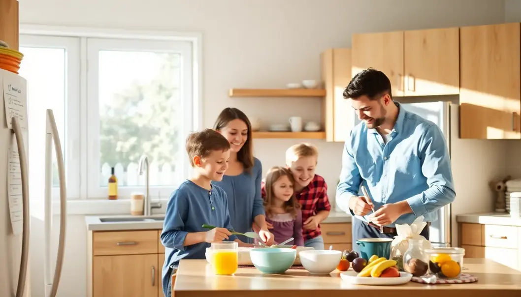 Family engaging in a seamless morning routine with habit stacking.